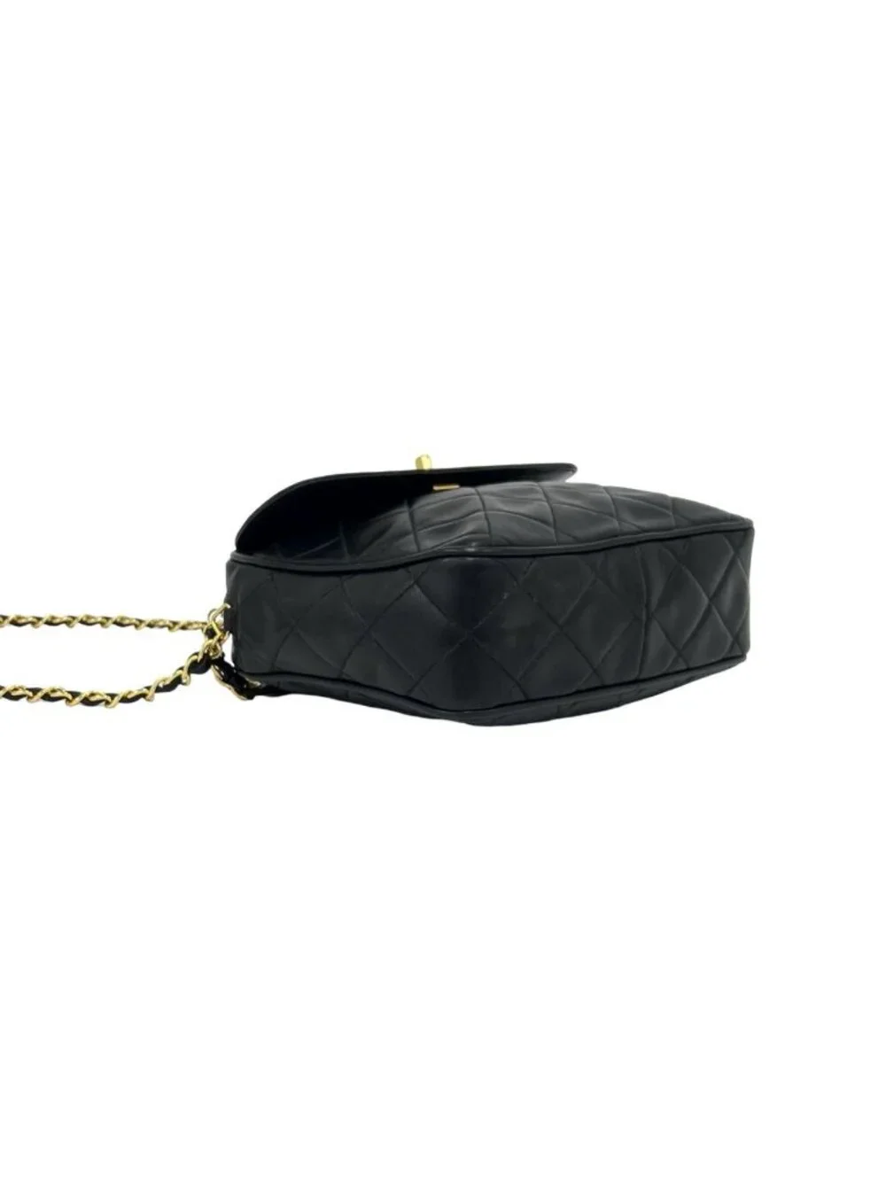 Chanel Vintage Quilted Coco Lambskin Leather Chain Shoulder Bag Black